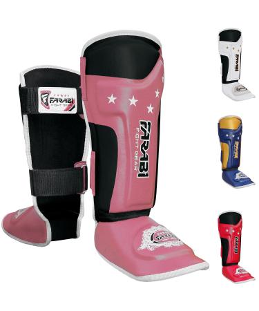 Farabi Sports Kinder Schiengbeuler Kickboxing Shin Guards MMA Muay Thai Schiensbeinf rfer - Shin Instep Protection for Training Sparring Boxing Equipment and Muffsport Kids Pink