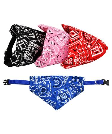 Pagezol 4 Pack Dog Bandana Collar Boho Dog Scarfs Pet Scarf Neckerchief Triangle Dog Bids Kerchief Adjustable Strap Bandana for Small Medium Large Girl or Boy Dogs and Cats(Red Blue Black Pink) (L)