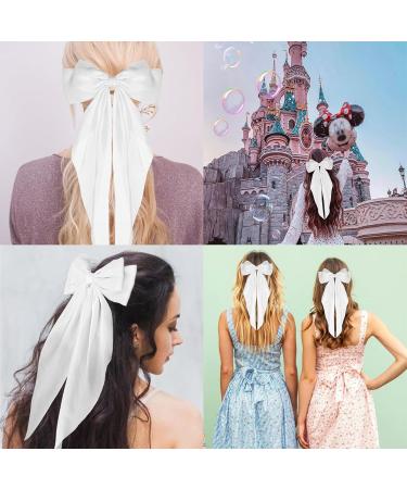 White Hair Bow Hair Bow Hair Bows For Women Simple Large Hair Bow with Long Silky Satin Tail Large Bows 90's Accessories for Party Women Girls - Buy Online on GoSupps.com