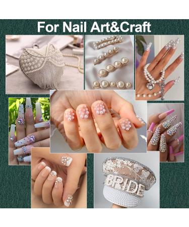 Flat Back Rhinestones & Pearls Kit with Makeup Glue for Nail Art - AB & Clear Gems + White & Beige Pearls - Buy Online on GoSupps.com