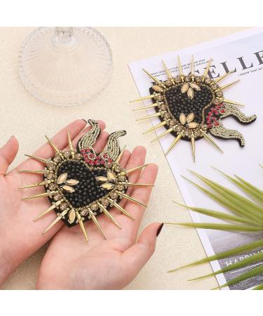 CHGCRAFT 2 Pcs Embroidery Beaded Rhinestone Heart Patches - Punk Style Sew on Patches for Clothing Repair - Gold Sequin Paillette - Buy Online on GoSupps.com