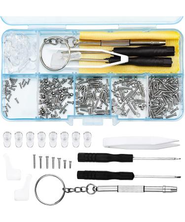 Reading glasses repair set 550 piece screwdriver tweezers Multi tool set screw nuts silicone nose pads ear hooks microfiber cloth blue unit size