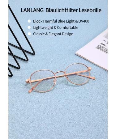 Lanlang Round Reading Glasses with Blue Light Filter - Anti-Eyestrain UV Protection 0-4.0 Diopters Gold Metal Frame - ME-001 - Buy Online on GoSupps.com