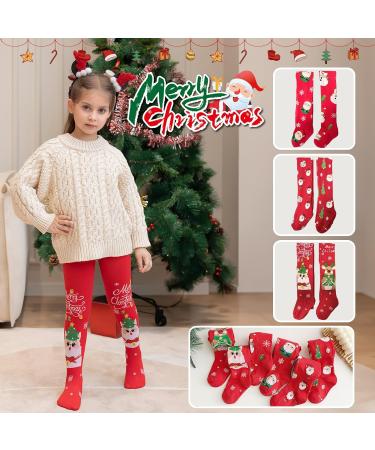 Silkglory Christmas Baby Girl Tights - Christmas Element Print Leggings Stockings for Newborns to 12 Years (Red) - Buy Online on GoSupps.com
