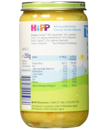 HiPP Potato-Pumpkin-Vegetables with Organic Chicken - Pack of 6 (250g each) | Healthy Baby Food | International Shipping - Buy Online on GoSupps.com