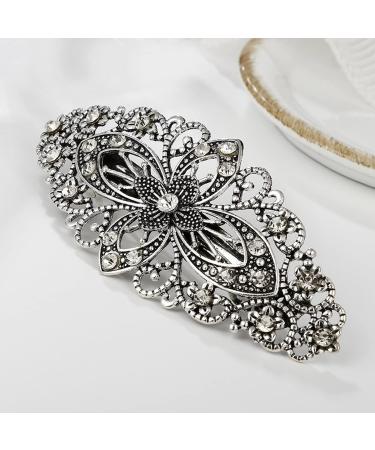Vintage Flower Hair Barrette - Antique Style Hair Clip for Women, Sparkly Silver Hair Accessory for Wedding, Prom - Crystal Grip Jewellery - Buy Online on GoSupps.com