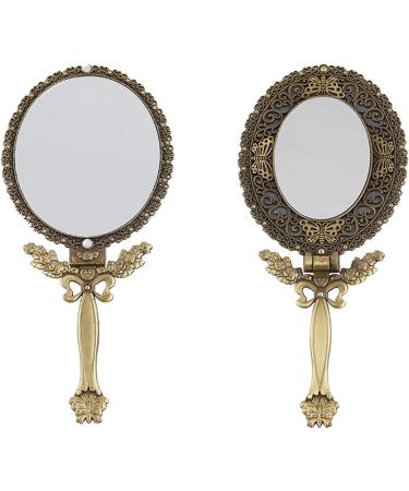 Double Sided Butterfly Design Makeup Mirror with Folding Handle Stand - Large Brass - Buy Online on GoSupps.com