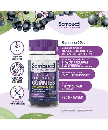 Sambucol Black Elderberry Gummies - 30 Count | Immune Support & Antioxidants - Buy Online on GoSupps.com