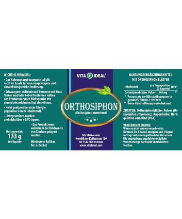 VITA IDEAL Orthosiphon Capsules - 360 Count | Pure Orthosiphon Stamineus Powder - Additive-Free Daily Dose of 540mg - Buy Online on GoSupps.com
