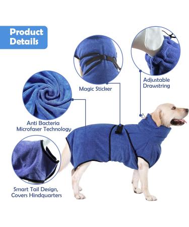 Happy Hachi Microfiber Dog Bathrobe Towel - Super Absorbent Fast Drying Washable Beach Towel for Small Medium & Large Dogs & Cats - XL Blue - Buy Online on GoSupps.com