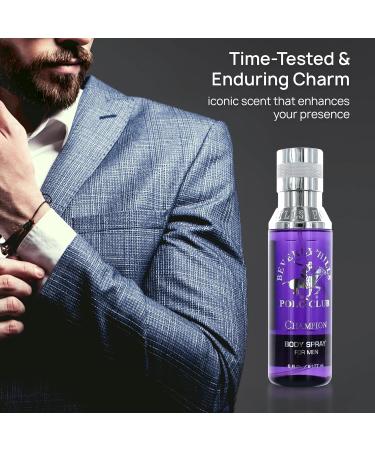Beverly Hills Polo Club Body Spray for Men - BHPC Champion - Notes of Vanilla Lily Oakmoss & Patchouli - Long Lasting Body Mist Cologne Scent - Ideal Gift for Him 6oz - Buy Online on GoSupps.com