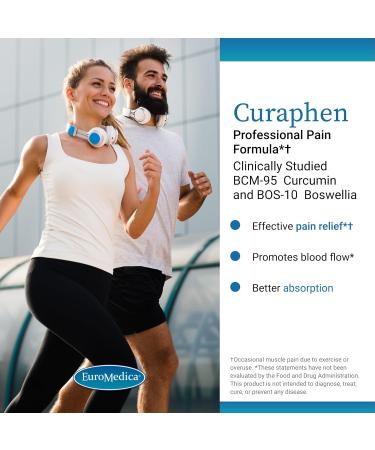 EuroMedica Curaphen - Curcumin Supplement for Circulation & Endorphin Support - Support for Occasional Discomfort - Aids Healthy Muscles - 120 Capsules, 2 Pack (240 Capsules) - Buy Online on GoSupps.com