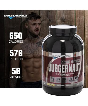 Boditronics Mass Attack Juggernaut Powder - High Protein Weight Gainer with 5g Creatine, BCAA, Glutamine & Beta Alanine - Vanilla Ice Cream Flavor - 2 kg Pack - Buy Online on GoSupps.com