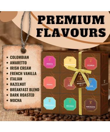 9 Gourmet Flavoured Coffee Gift Set - Medium-Dark Roasted, Perfect Christmas Gift for Coffee Lovers | Ground Coffee for Men & Women - Buy Online on GoSupps.com