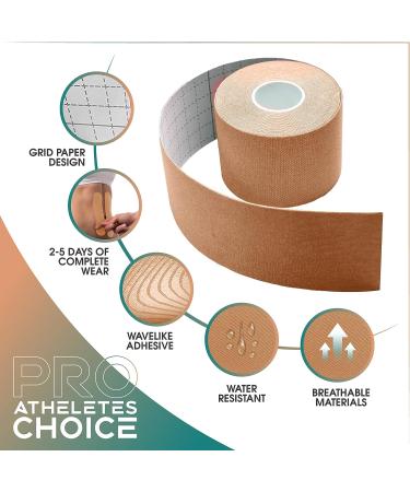 Sensitive Skin Kinesiology Tape - Latex Free | 16ft Uncut Roll | Waterproof Sports Tape for Injuries | Kinesio Tape for Knees, Joints, Face & Muscles - Nude (3 Rolls) - Buy Online on GoSupps.com