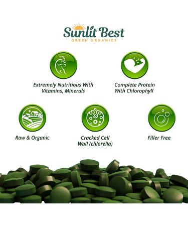 Chlorella Spirulina Cracked Cell Wall  100% Pure & Clean  Raw Non-GMO Green Superfood  Protien Packed  by Sunlit  Best Green Organics (500 Tablets) 1 Count (Pack of 1) - Buy Online on GoSupps.com