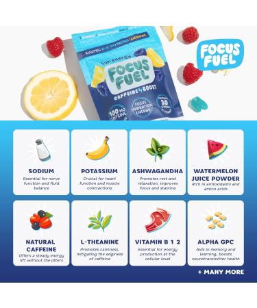 Energy Chews - All-Natural Focus & Energy Gummies with 100mg Caffeine | B12 Magnesium Electrolytes | Blue Razzberry Lemonade - 30 Chews - Buy Online on GoSupps.com