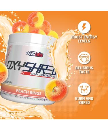 EHPlabs OxyShred Thermogenic Pre Workout Powder & Shredding Supplement - Preworkout for Men & Women Sugar Free Energy Powder with 150mg of Caffeine - Peach Candy Rings 60 Servings - Buy Online on GoSupps.com