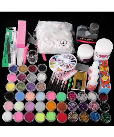 Yokilly Acrylic Nail Kit 42 Colors Glitter Acrylic Nail Powder Brush liquid Professional Nail Art Set for Nail French Tips Nail Art Decoration Tools Beginners