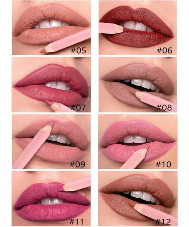 Lip Pencil | 12 Colors Long-Lasting Matte Natural Makeup - Natural Lip Pencil for Home Travel Day Party Wedding Winter Autumn Spring Office School Date - Buy Online on GoSupps.com