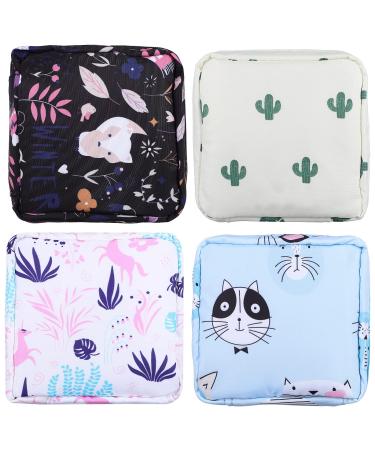Healifty Sanitary Napkin Storage Bag 4 Pack - Period Bag with Zipper for Sanitary Napkins First Period Gifts for Girls Tampons Collect Bags for Teen Girls Women Ladies White Cactus+black Fox+kitty+beige Cactus - Buy Online on GoSupps.com