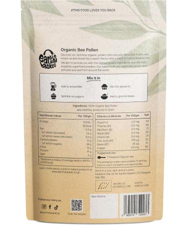 Organic Raw Bee Pollen Granules - Earth's Basket | Ethically Harvested 75g - Buy Online on GoSupps.com