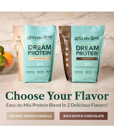 Greens First Dream Protein Powder Keto - 21g Protein Per Serving - Low Carb - with MCT Oil & Collagen - Non-GMO Gluten-Free Caffeine-Free (Rich Dutch Chocolate 29.31 oz) Rich Dutch Chocolate 29.31 Ounce - Buy Online on GoSupps.com