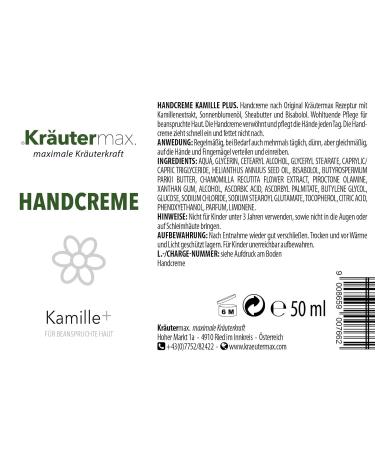 Kr utermax Chamomile Hand Cream | Nourishing Hand & Nail Cream for Stressed Hands - 50 ml | International Shipping Available - Buy Online on GoSupps.com
