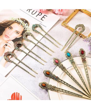 10 Pcs Vintage Rhinestone Hair Sticks French Hair Pins - Stylish Double Prong Hair Accessories for Women and Girls - Buy Online on GoSupps.com