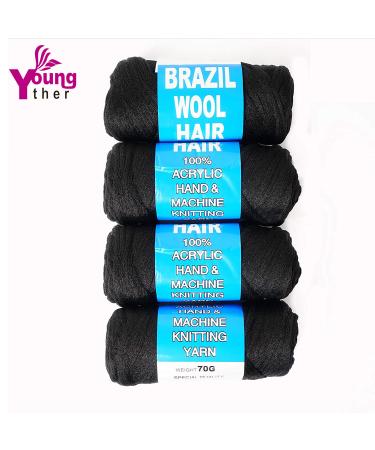 100% Brazilian Wool Hair Acrylic Yarn for African Braids/Senegalese Twist/Faux Locs/Wraps - Natural Black (4pcs) with Crochet Hook - Buy Online on GoSupps.com