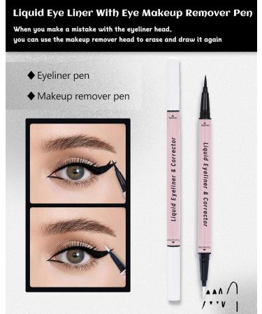 Black Liquid Eyeliner with Eye Makeup Remover Eraser Dual-Ended Pen Waterproof Smudge Proof Long Lasting Quick Drying Eye Liner Ultra-Fine Brush Head Colored Eyeliner Pencil Easy for Beginners-01 01 Black - Buy Online on GoSupps.com