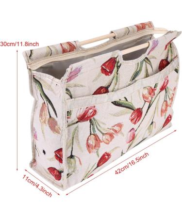Woven Fabric Storage Bag with Handle for Knitting Needles & Sewing Tools - Red Flower Design - Buy Online on GoSupps.com