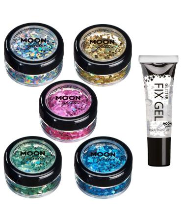 Holographic glitter forms of moon glitter - 100% cosmetic glitter for face body nails hair and lips - 3G - set with 5 colors - Buy Online on GoSupps.com