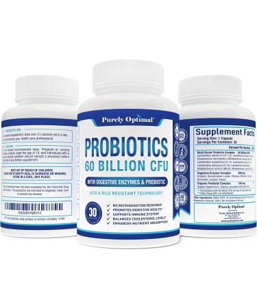 PURELY OPTIMAL Premium Probiotics 60 Billion CFU - 30 Capsules for Digestive Health - Buy Online on GoSupps.com
