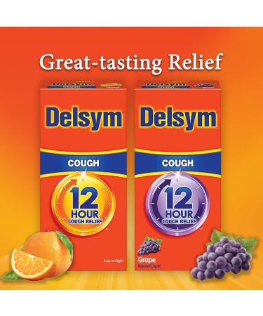 Delsym 12 Hour Cough Relief Liquid - Day/Night Orange Flavor Medicine with Dextromethorphan - Suppresses Cough Reflex - 3 oz - Buy Online on GoSupps.com