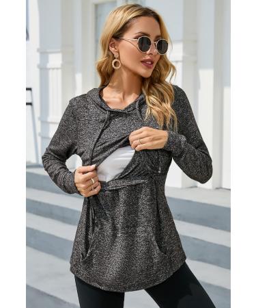 Sosolism Women's Nursing Hoodie - Maternity Breastfeeding Top, Long Sleeve Pregnancy Sweatshirt (M, Charcoal Grey) - Buy Online on GoSupps.com