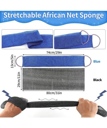 African Exfoliating Net Sponge Set - 2 Pcs Bath Washcloth & Body Scrubber Towel (Black & Blue) - Buy Online on GoSupps.com