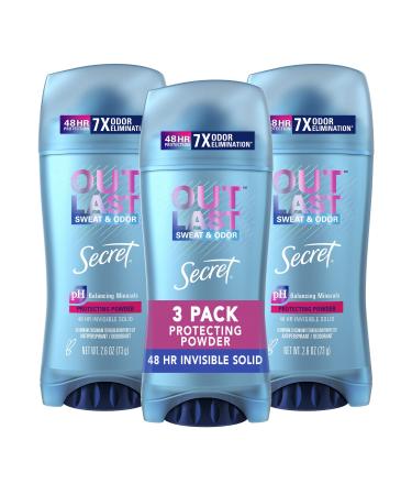 Secret Antiperspirant and Deodorant for Women Outlast Xtend with 48 Hour Odor Protection Invisible Solid Protecting Powder 2.6 Oz Pack of 3 (Packaging May Vary) Protecting Powder 3 Count