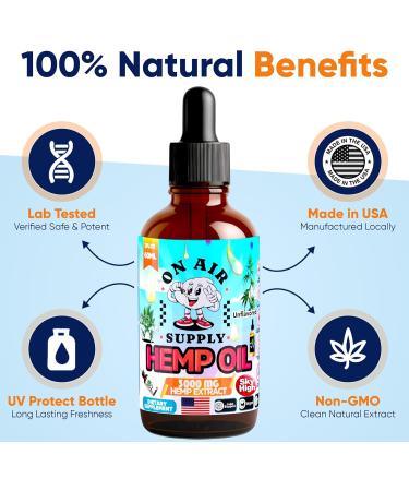 Hemp Oil - Organic Unflavored 2FL/60ML 3 000MG High Potency Drops Full-Spectrum Extract Hemp Oil for Skin & Hairs with Omega 3-6-9 & Vitamins C+E Natural Immune & Sleep Support Made in USA - Buy Online on GoSupps.com