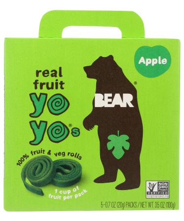 BEAR - Real Fruit Yoyos - Apple - 0.7 Ounce (5 Count) - No added Sugar, All Natural, non GMO, Gluten Free, Vegan - Healthy on-the-go snack for kids & adults 0.7 Ounce (Pack of 5)