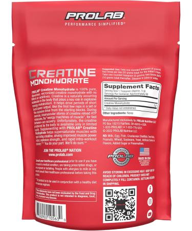 ProLab Nutrition Creatine Monohydrate Micronized Powder 5G of Pure Creatine for Muscle Strength Power & Endurance Fast Absorbing Unflavored (300g) (60 Servings) 1 Ounce (Pack of 1) - Buy Online on GoSupps.com