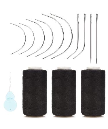 Beayuer Needle and Thread Set Professional Hair Extension Tools Hair Weave Needle 10 pcs with 3 pcs Black Weave Threads for Making Wig Sewing Hair Weft Hair Weave Extension (3 Thread 10 Needle Black) 3 Thread 10 Needle Black