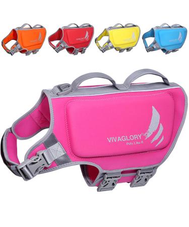 VIVAGLORY Lightweight Life Jacket for Dogs Pets Lifesaver Skin-friendly Neoprene for Large Dogs Dog Life Jackets with D-Ring & Quick Release Buckle Pink XL: 71-84cm (chest circumference) Pink