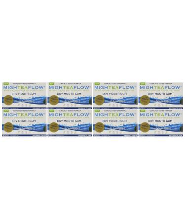 MighTeaFlow Dry Mouth Gum w/Xylitol - Spearmint - Case of 8 Packs (80 Pieces), Clinically Tested, Naturally Stimulates Own Saliva, Helps Reduce Bad Bacteria & Freshens Breath