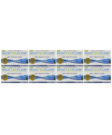 MighTeaFlow Dry Mouth Gum w/Xylitol - Spearmint - Case of 8 Packs (80 Pieces), Clinically Tested, Naturally Stimulates Own Saliva, Helps Reduce Bad Bacteria & Freshens Breath