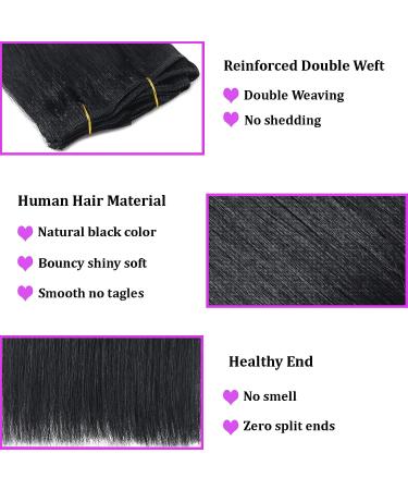 SIVSV 18 Inch Jet Black Clip in Human Hair Extensions - Remy Seamless Clip ins for Women - 100g Double Weft - 8pcs/Set - Buy Online on GoSupps.com