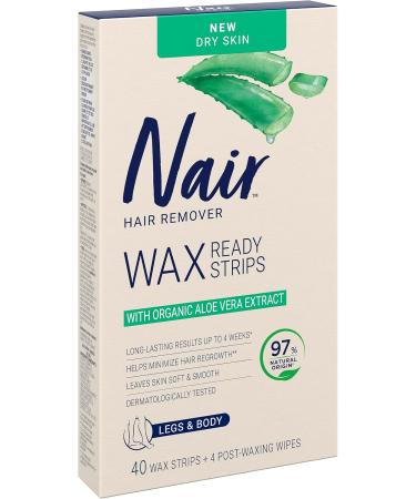 Nair Hair Removal Wax Strips Ready-to-use With Soothing Aloe Vera for dry skin Made With 97% Natural Ingredients 40 Count Wax Strips - Buy Online on GoSupps.com