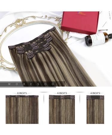 Moresoo Human Hair Extensions Clip in Dark Brown with Caramel Blonde Highlights 12 Inch 5 Pcs/70g #P4/27 - Buy Online on GoSupps.com