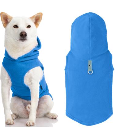Gooby - Fleece Vest with Hood for Small Dogs Fleece Jacket with Leash Ring Blue Size M Medium (Chest: 16") blue