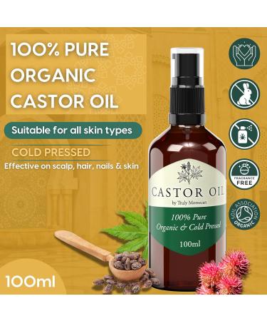 Organic Castor Oil Pure Cold Pressed Castor Oil for Eyebrows Eyelashes Hair Growth Nails and Skin (100ml) Hexane Free - Buy Online on GoSupps.com